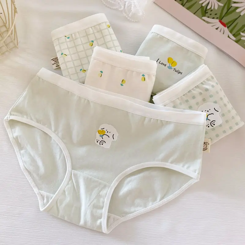 

5PCS Kids Cotton Antibacterial Panties for Girls Thin Breathable Briefs 7+y Young Children Underwears Baby Cute Prints Knickers