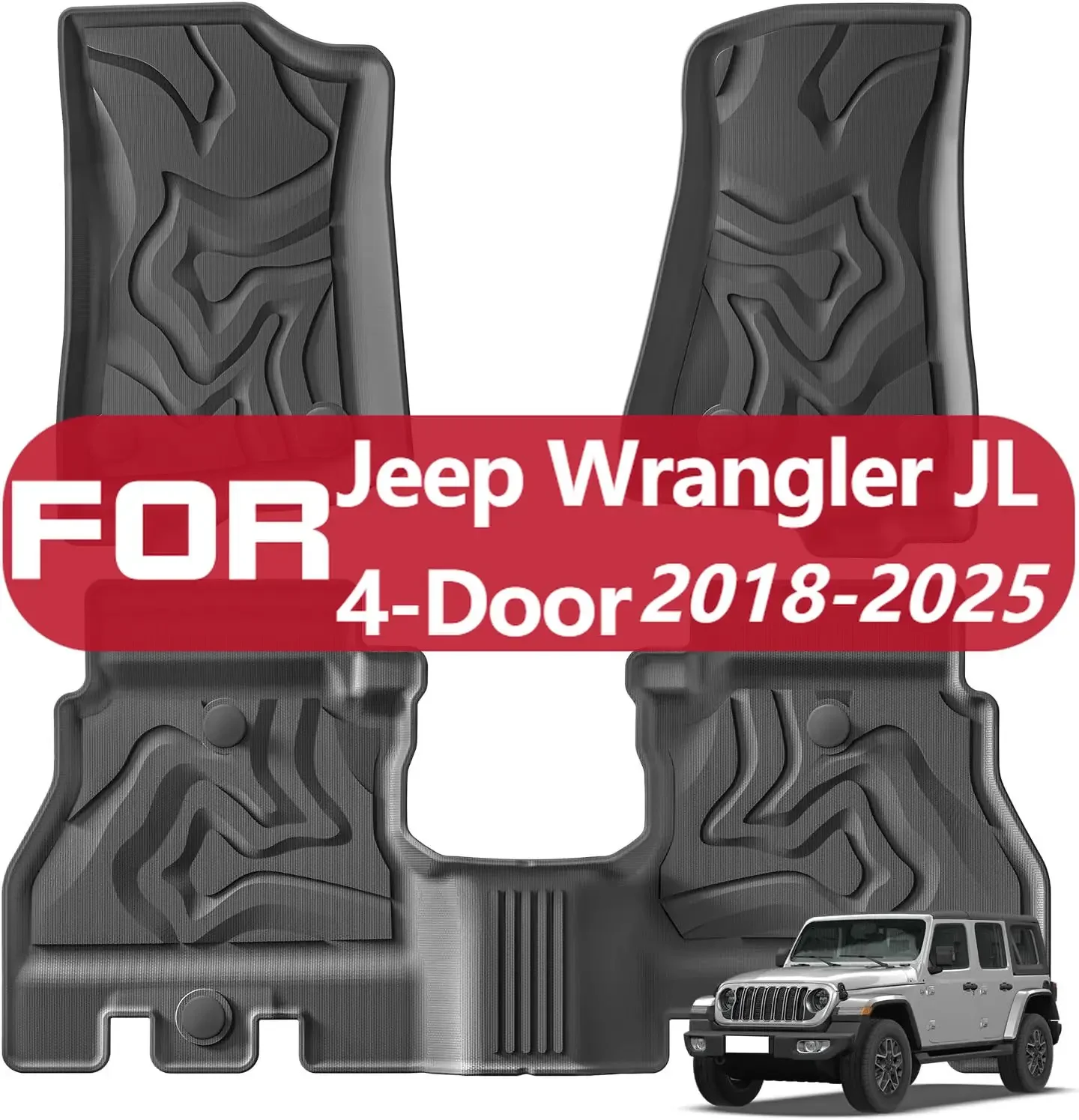 

Floor Mats For 2018-2025 Jeep Wrangler JL 4-Door (Not For JK Or 4XE) TPE All Weather Floor Liners Heavy Duty Accessories