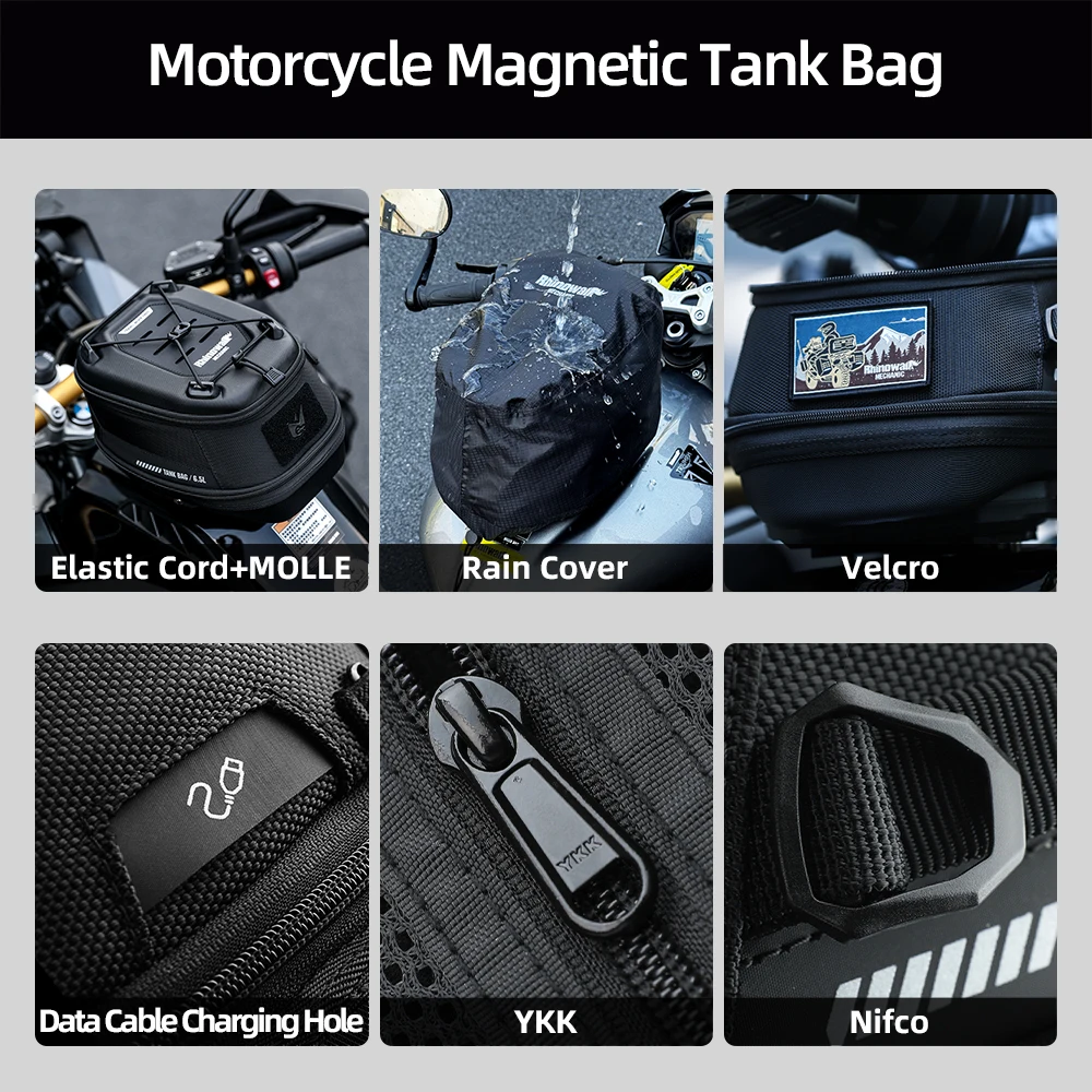 Rhinowalk Motorcycle Magnet Tank Bag 6.5L Waterproof Quick Release Anti-theft Bag With Rain Cover for BMW Suzuki KTM CFMOTO view 6