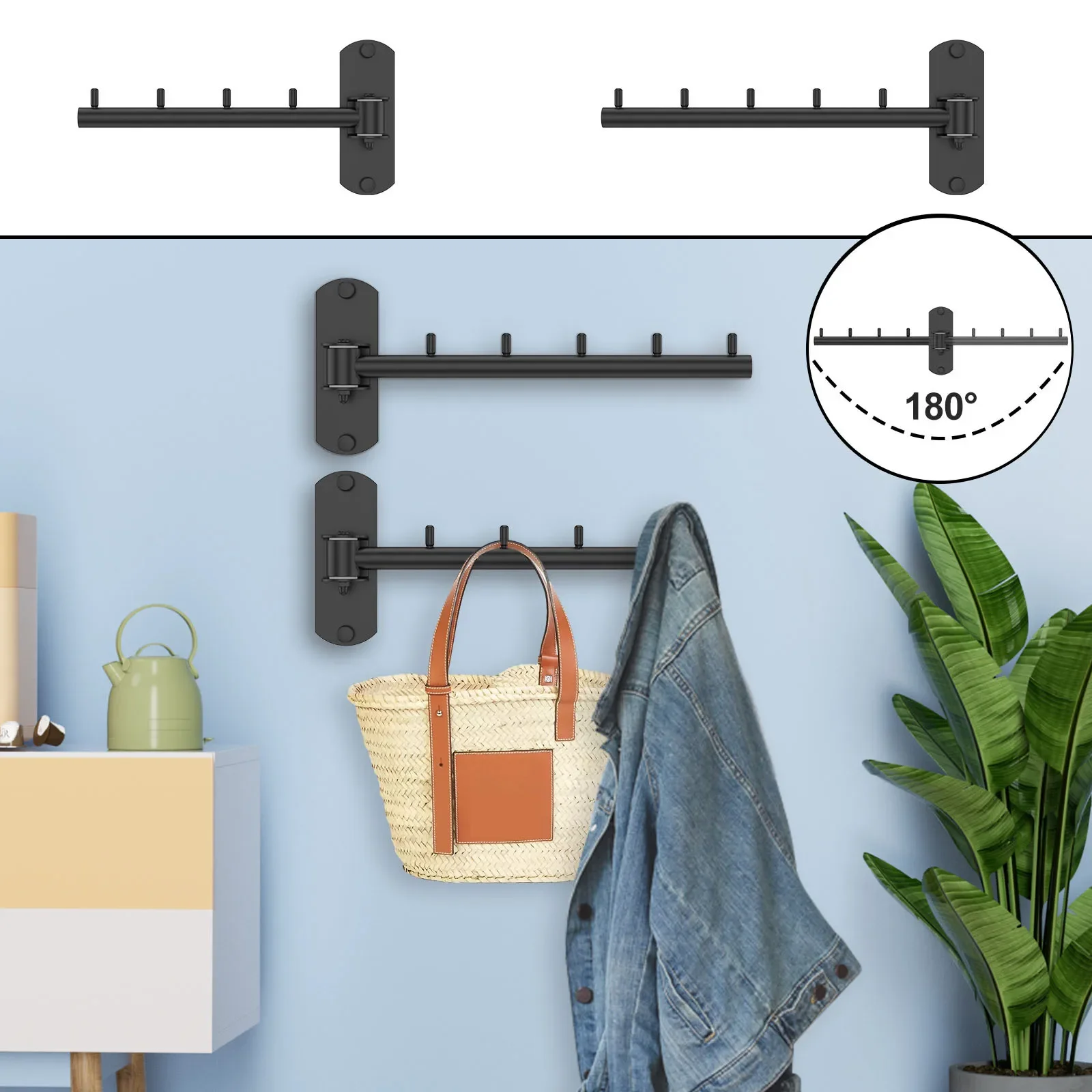 Stainless Steel Clothes Wall Hanger Rack 180 Degree Rotatable Garment Wall Racks Rust Proof Clothes Bar Wall Hanger for Closet