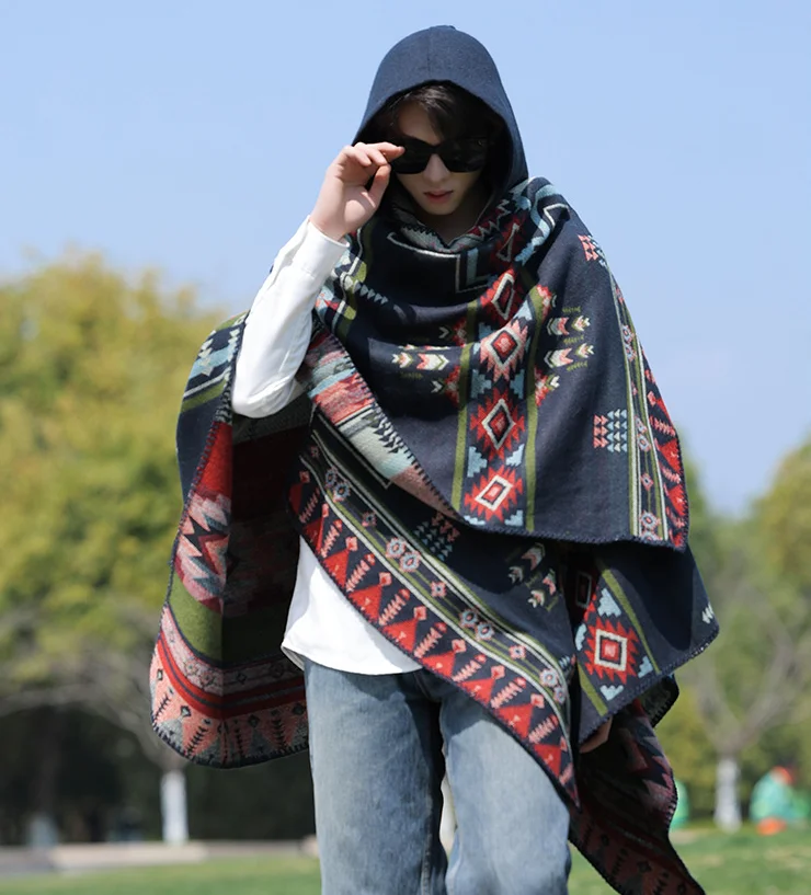 رجل المعطف تقليد الكشمير الألبكة على غرار سترة واقية العرقية تنوعا السفر عباءة دافئة انفصال لقضاء عطلة موضة الرأس P2