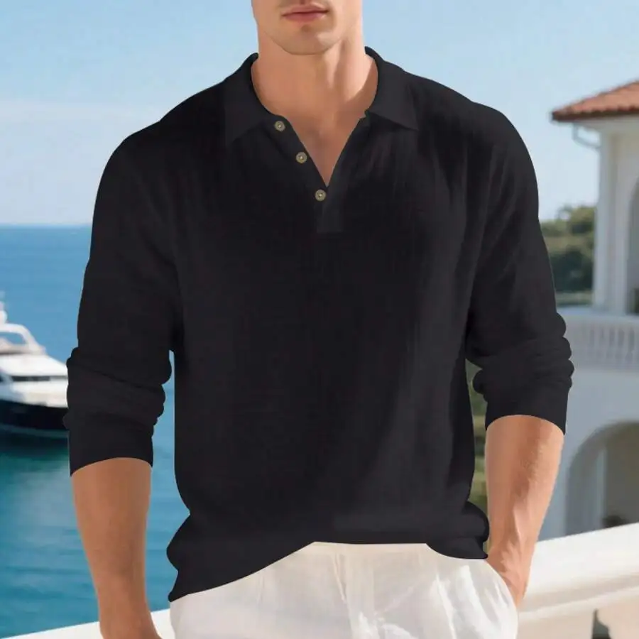 Mens Lightweight Casual Linen Long Sleeve Shirt