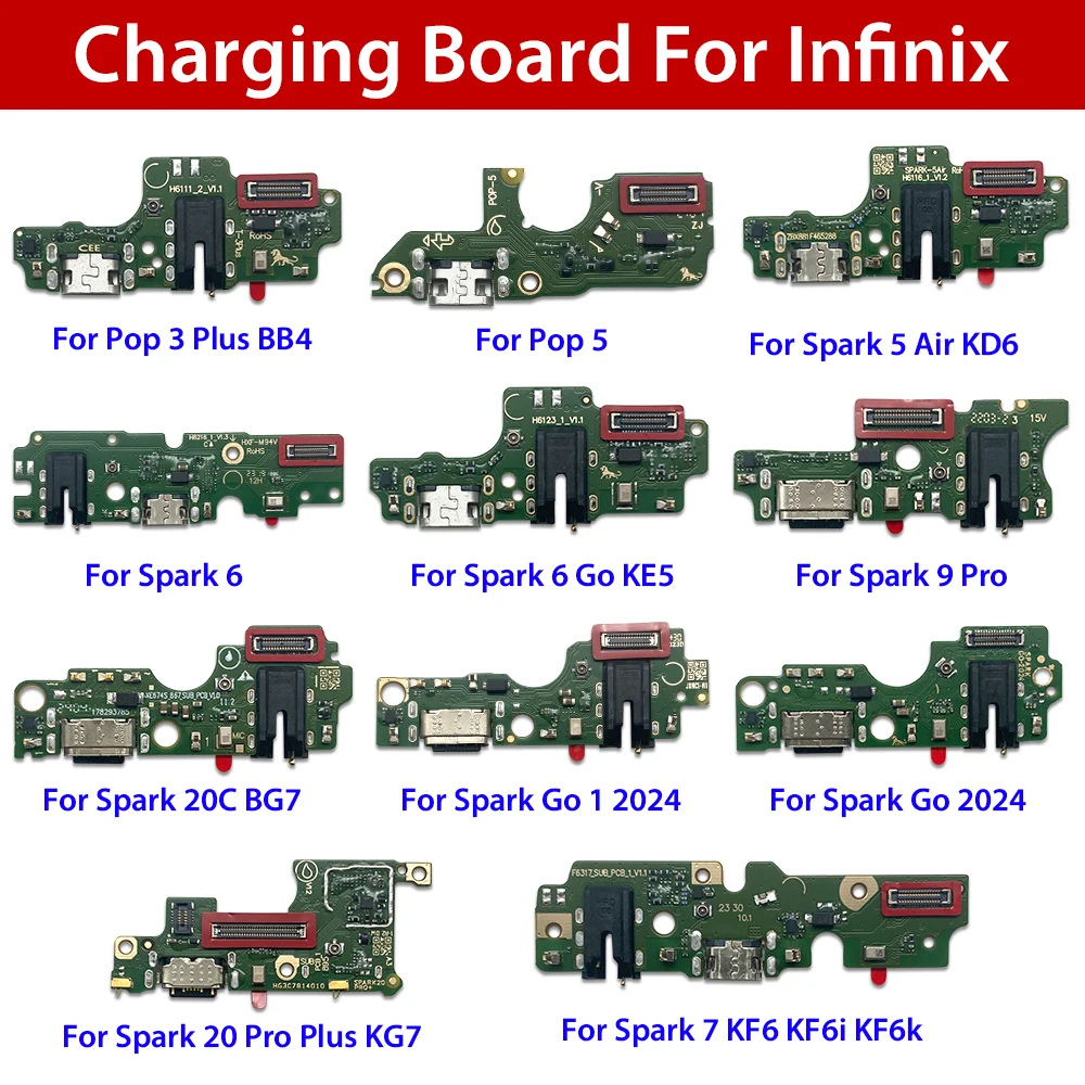 NEW USB Charging Port Mic Dock Connector Board Flex Cable For infinix Spark 5 Air 6 Go 7 KF6 9 Pro 20Pro Plus KG7 20C POP 3 Plus
