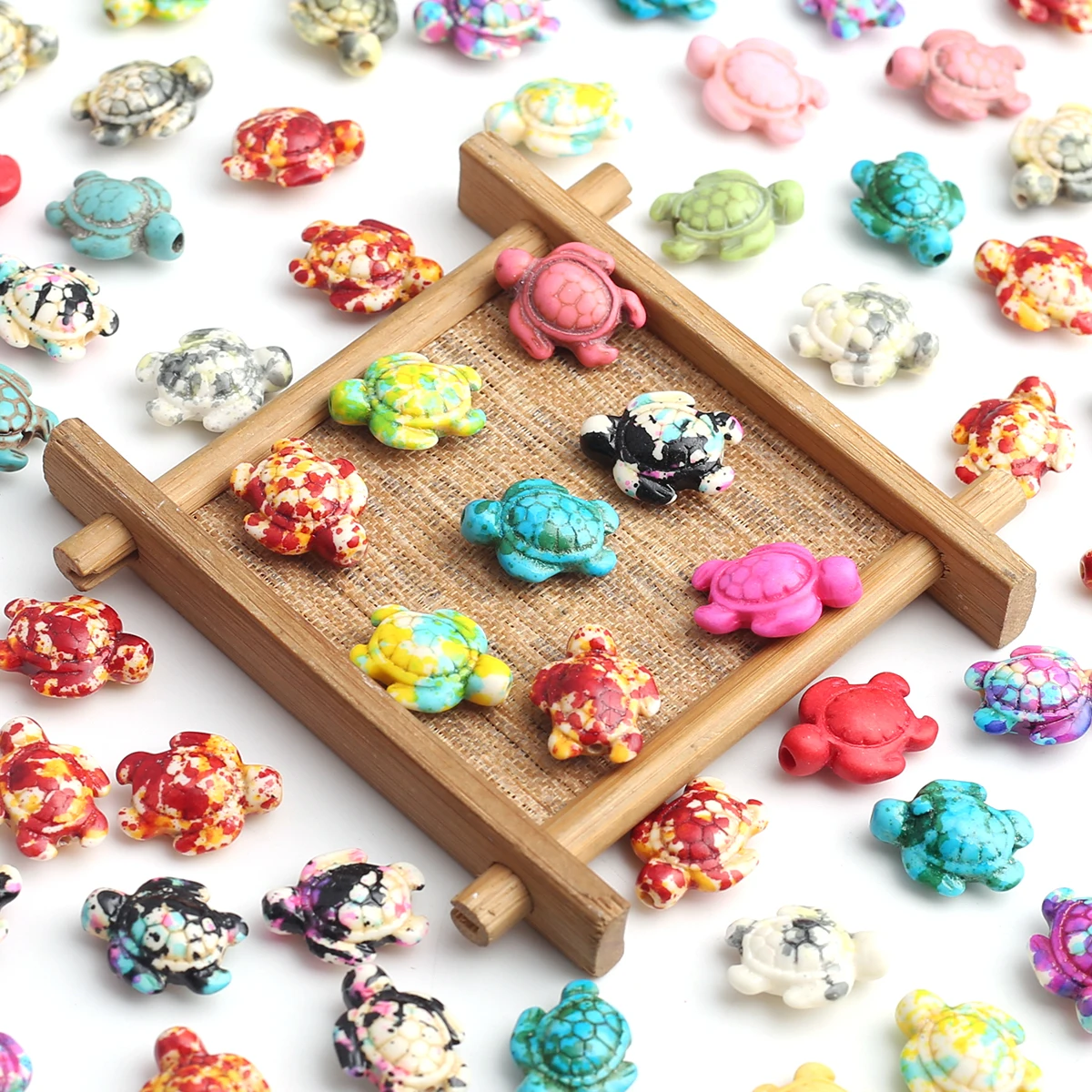 20pcs 14*17mm Colorful Sea Turtle-shape Natural Stone Beads & Marbling Bead Assortments - Glossy Smooth Turquoise Beads