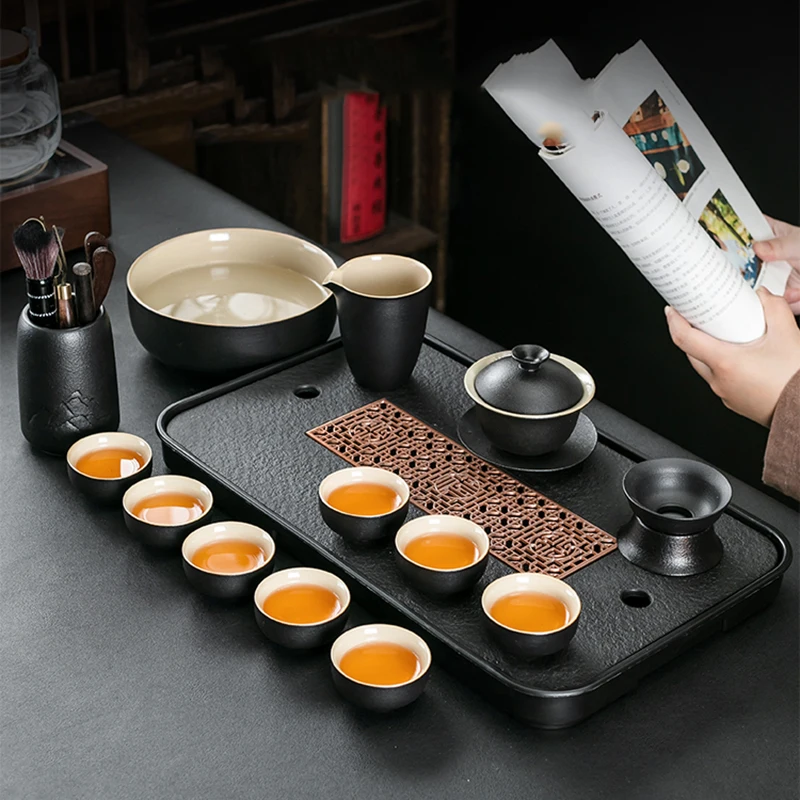 Semi Automatic Service Tea Set Chinese Luxury Afternoon Tea Set Vintage Tray Ceremony Maker Juego De Te Tea Brewing AB50TS