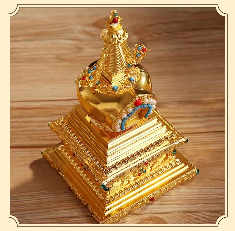 Imagem -04 - Bodhi Tibetano Golden Pagoda para Adoração a Buda Tibetano Budista Pearl Dharma Tool Ornamento de Uso Doméstico Armazenado Pode Ser Aberto