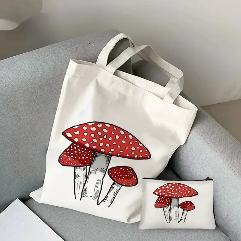 2 stücke giftige Pilz druck Kosmetik tasche kosmetische Veranstalter Tasche Damenmode Umhängetasche Öko große Kapazität Einkaufstasche