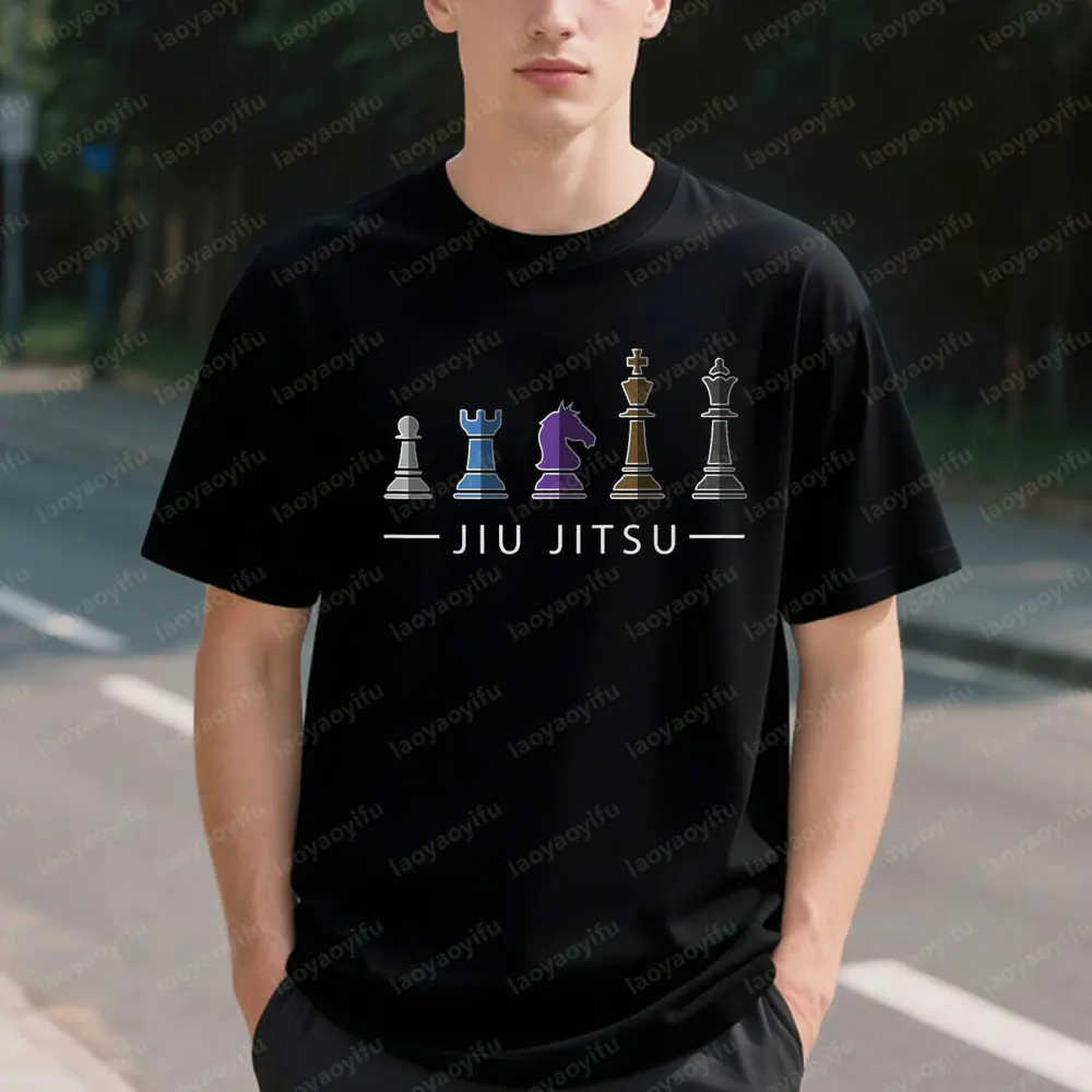 مضحك BJJ البرازيلي التي شيرت جيو جيتسو الشطرنج حزام المقاتلة MMA الهدايا المحملة فضفاضة س الرقبة رائجة البيع القمم الرجال النساء القطن قصير الأكمام #1