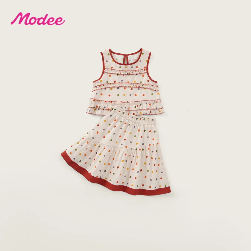 Mo Di Girls' Colorful Polka Dot Sleeveless Set2026New Summer Two-Piece Set for Young Children with Stylish Design