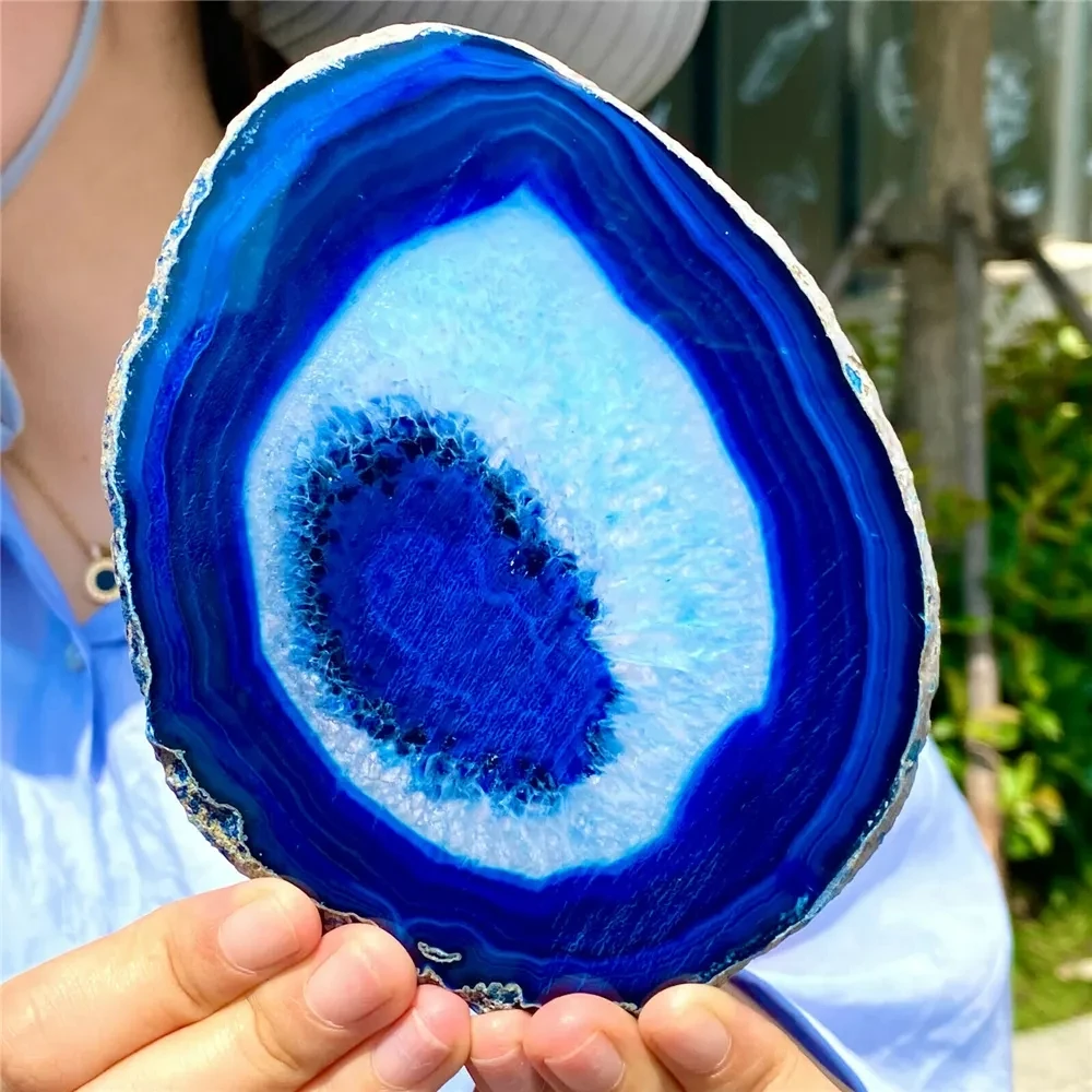 

Magical Natural Blue Agate Crystals Slice, Quartz Crystal Mineral Crystal, Energy Healing Cup Mat, Degaussed Decoration