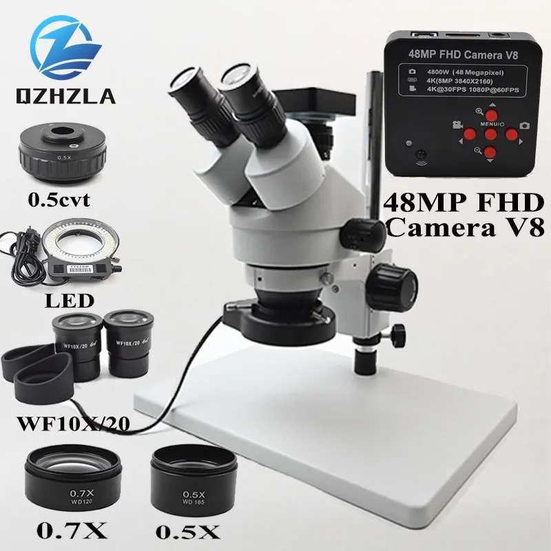 QZHZLA Industrial Trinocular Stereo Microscope Digital Magnification Continuous Zoom 7X - 45X For Phone Repair Soldering