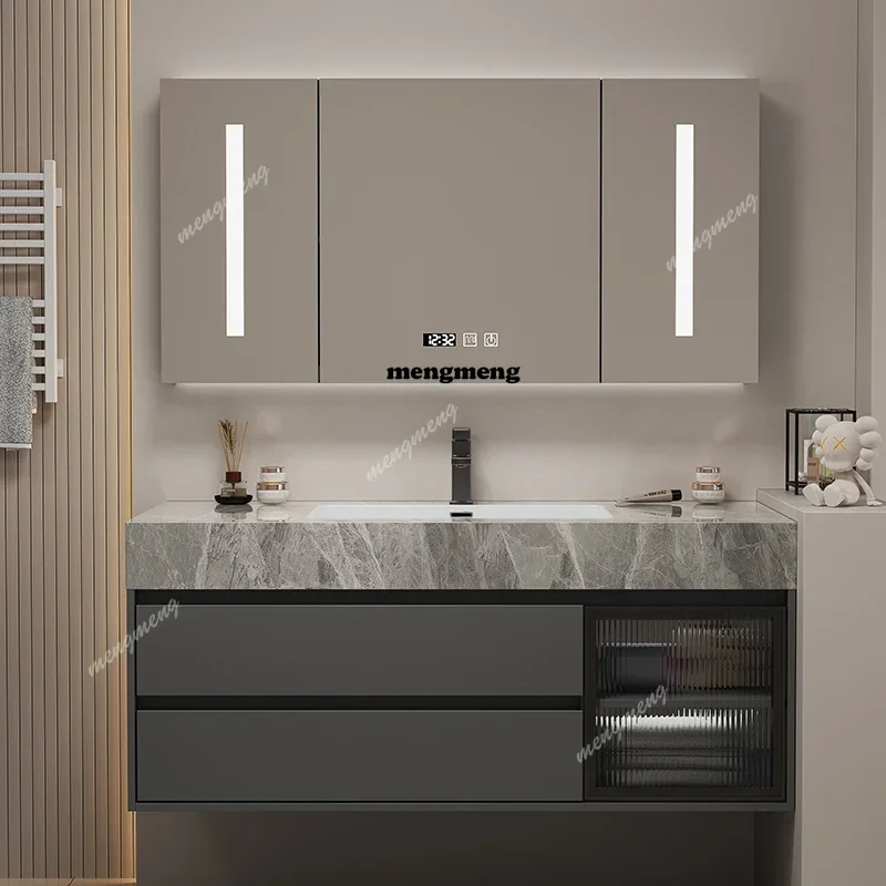 

Simple Rock Plate Bathroom Cabinet Nordic Smart Storage Multifunction Mirror Vanity Combo Bathroom Furniture Arredo Bagno