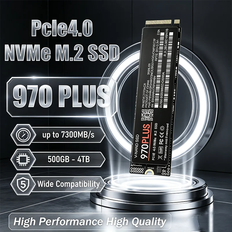 970 PLUS NVMe M.2 2280 SSD PCIe Gen4.0 X4 500GB 1TB 2TB 4TB 7400MB/s TLC 3D NAND, unidade de armazenamento para jogos, compatível com PS5, PC e laptops, modelo 2026, NOVO.