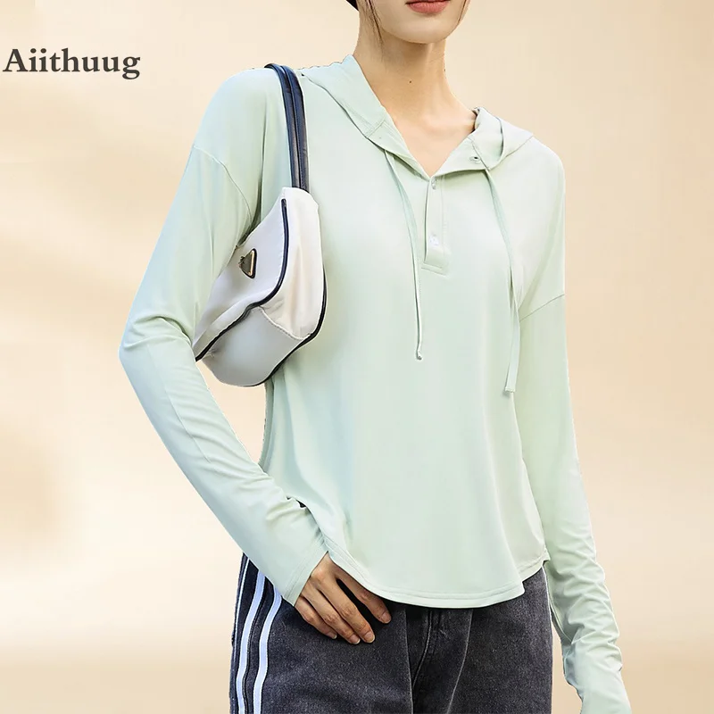 

Aiithuug Sun-Protective UPF50 Sports Shirt Hoodies Yoga Long Sleeve Sun-proof Outdoor Activity Shirts Workout Tops Quick Dry