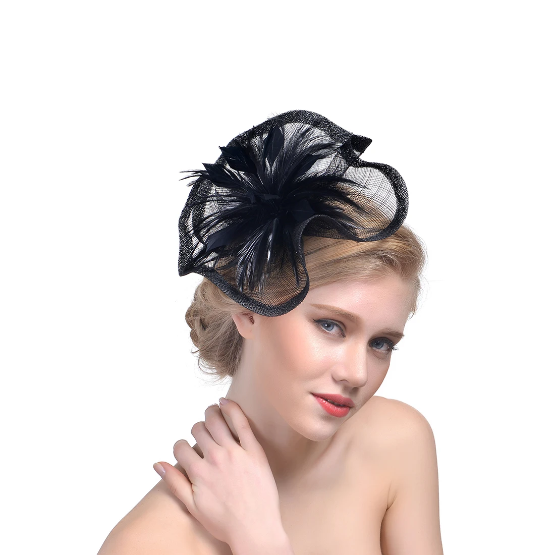 Lady Fascinators Flower Headband with Hair Clip, Pillbox Hat Cocktail Tea Party Headwear with Veil and Feather for Women