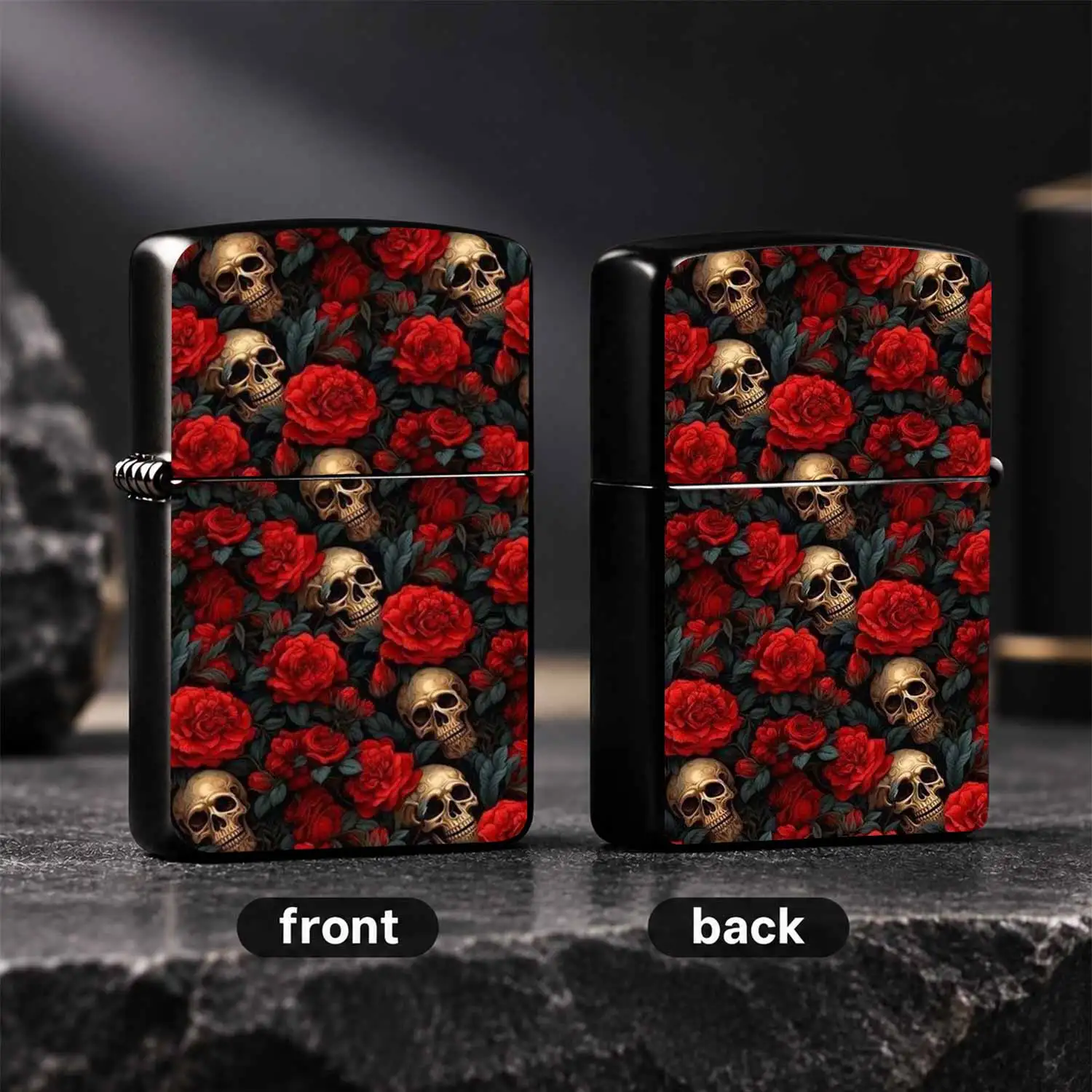 Vintage Gothic Red Rose Gilded Skull Decorative Lighter, Artistic Aesthetic Portable Ignition Accessory, Ideal For Daily Use, Dating, Parties, Unique Gift For Friends, Eye-Catching Trendy Collectible With Striking Floral And Skeleton Patter