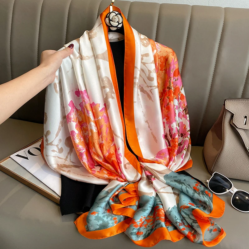 Luxury Brand Summer Silk Scarf Women Fashion Quality Soft Scarves Female Shawls Foulard Bandana Beach Cover-ups Wraps 2023