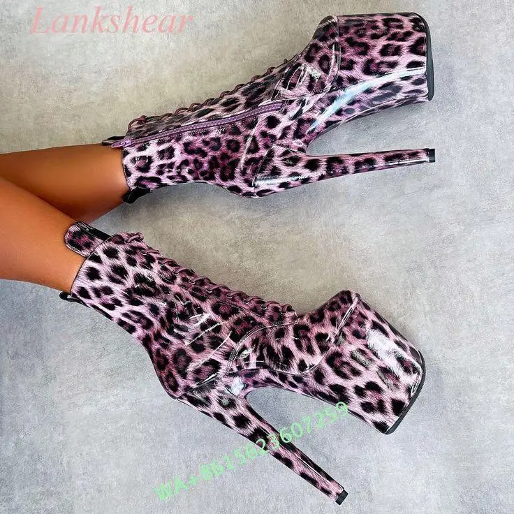 Multi Color Leopard Women\'s Boots Crotch Thigh High Platform Hot Sexy Girl High Heels Stilettos Custom Fit Boots Large Size