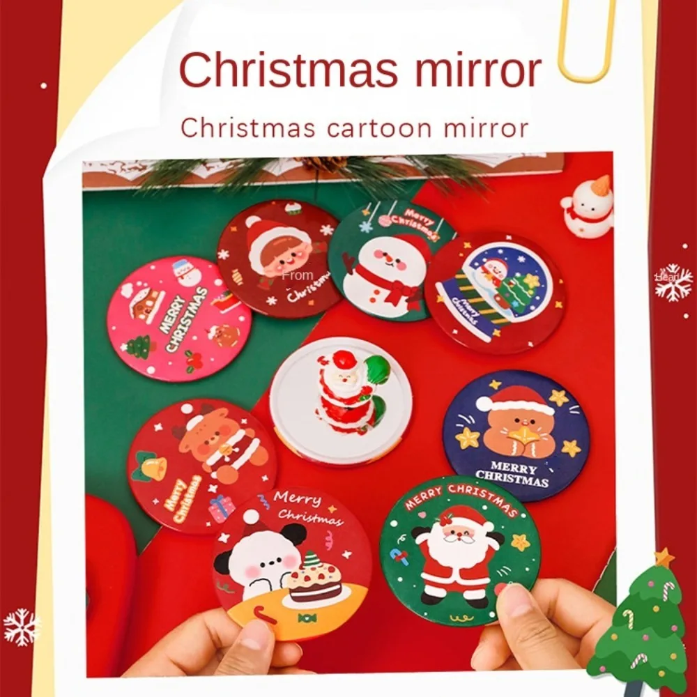 Mini High Definition Compact Pocket Mirror Round Hand-held Vanity Mirror Red Christmas Pocket Make-up Mirror Cosmetic Tool