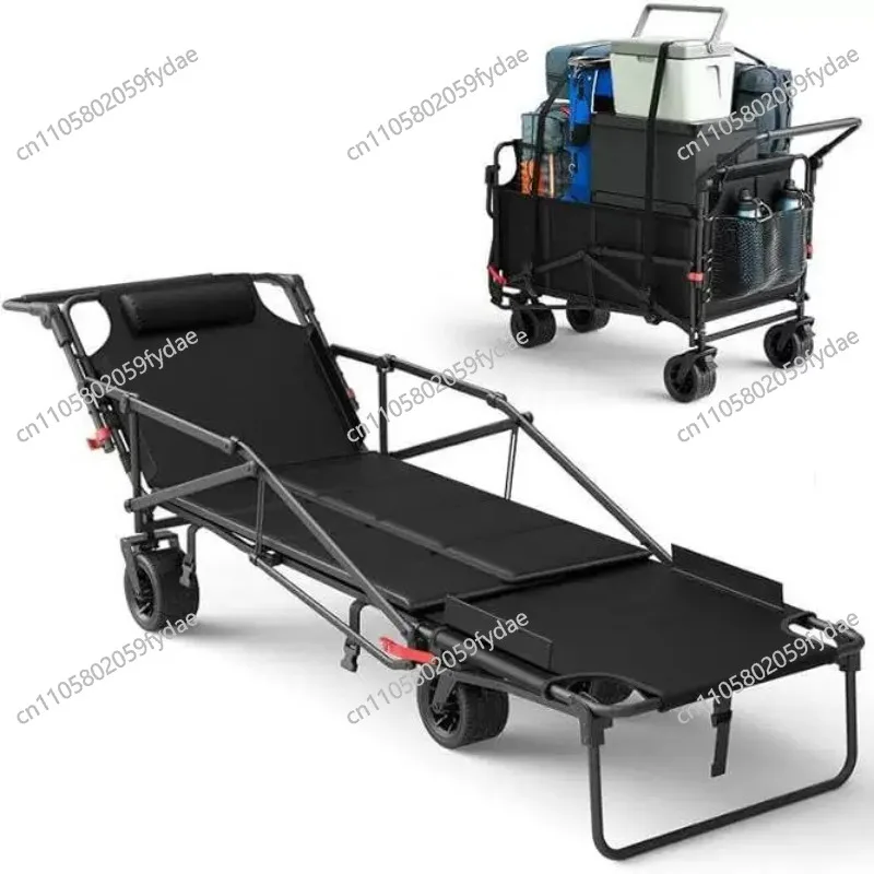 Multifunctional Camping Cart Foldable Camp Cart Instantly Transforms into Reclining Chair and Military Bed with Large Capacity