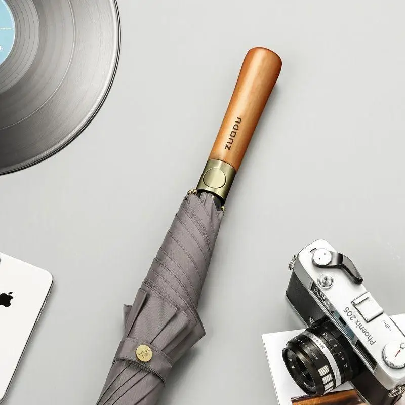 

Men's Long Wooden Handle Umbrella Reinforced Heavy Rain and Wind Resistance Durable Retro British Style Advertising Umbrella