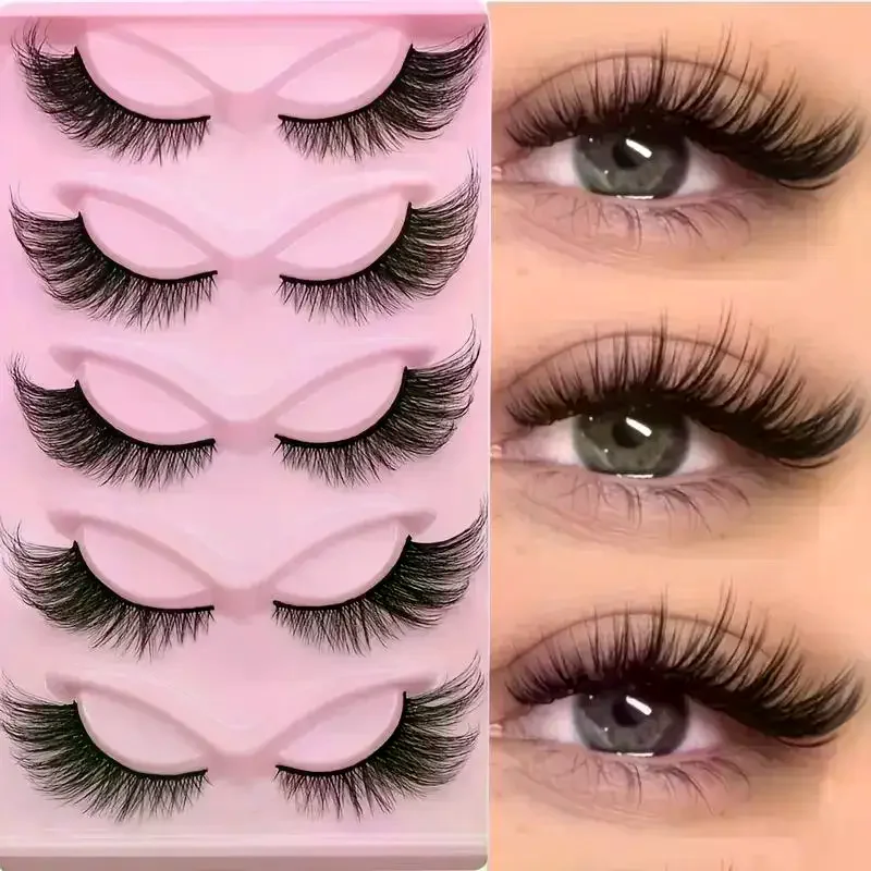 5Pairs Natural Dramatic Volume Mink Lashes Fox Eye False Eyelashes Fluffy Wispy Winged Cat Eye Party Decor Glam