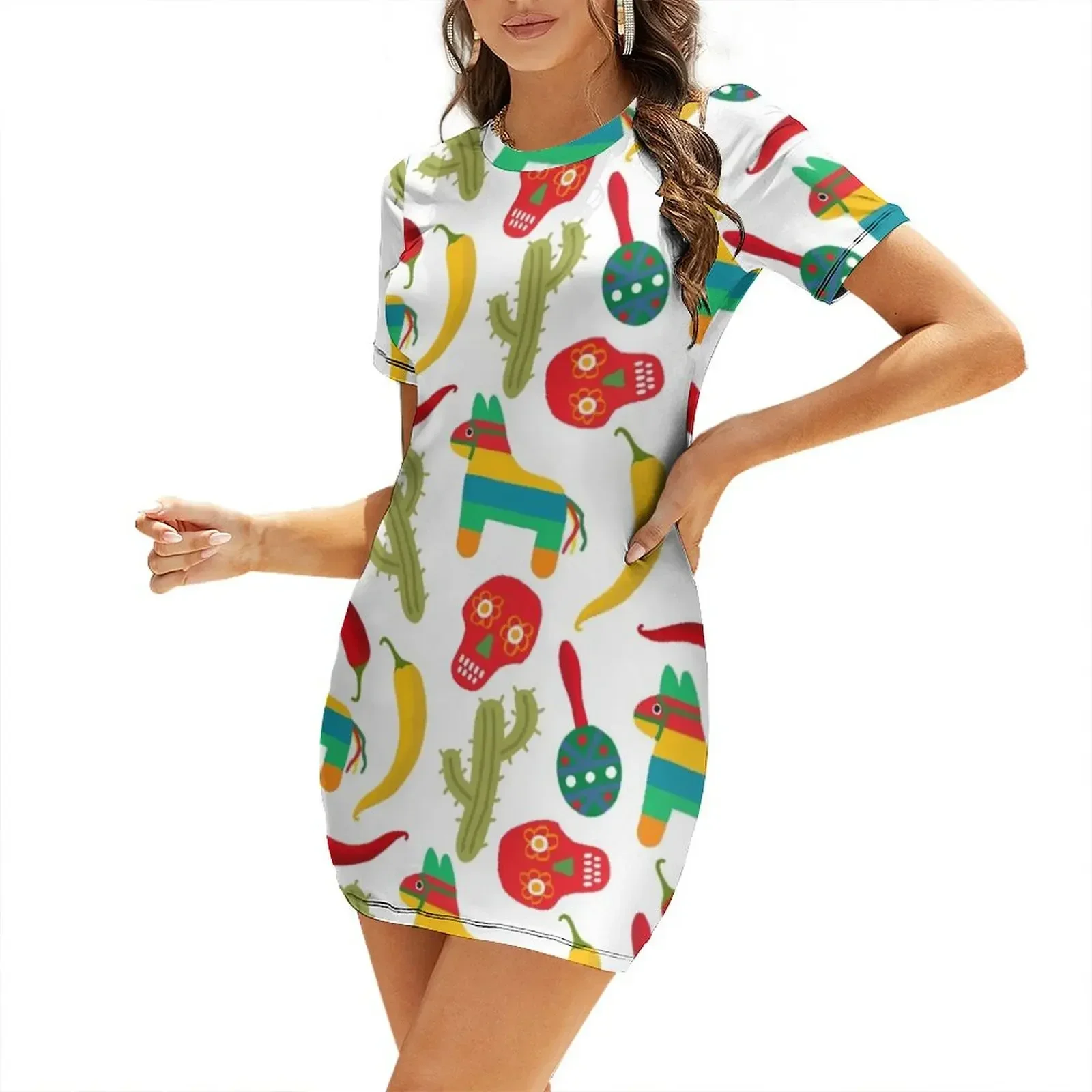 Pattern made of traditional Cinco de Mayo symbols. Mexican Fiesta Cinco de Mayo Party Invitation. Short-Sleeved Dress
