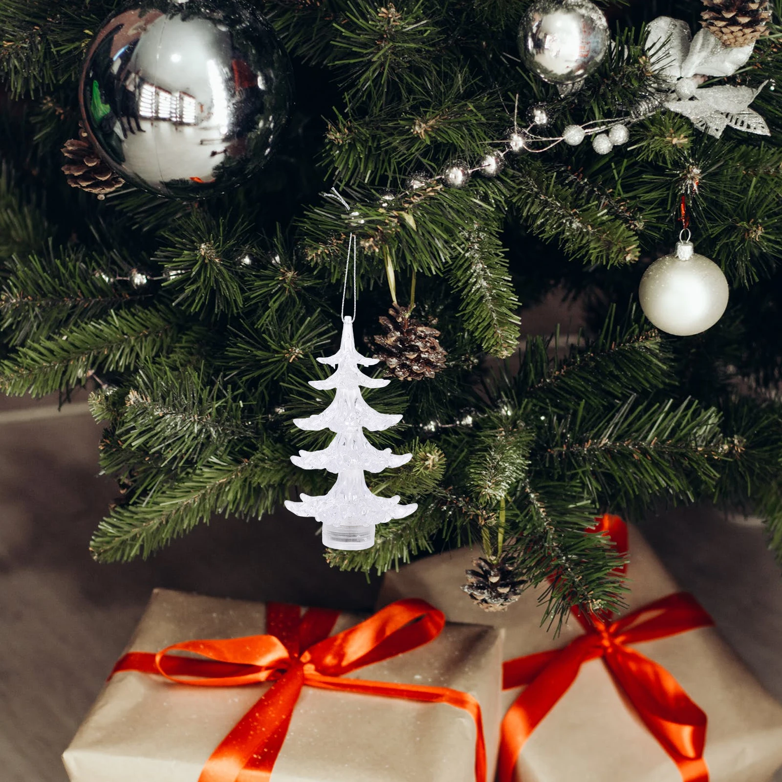 

Glowing Christmas Tree Xmas Decoration Luminous Lamp Night Light Figurine Eco Friendly Glass LED naments Christmas Atmosphere