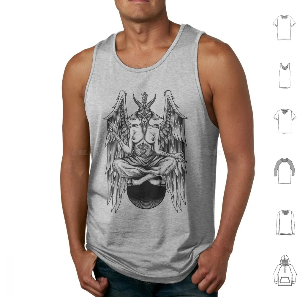 Baphomet Goat Tank Tops Vest Sleeveless Baphomet Devil Satan Occult 666 Demon Goat Satanic Satanist Pentagram Evil Metal