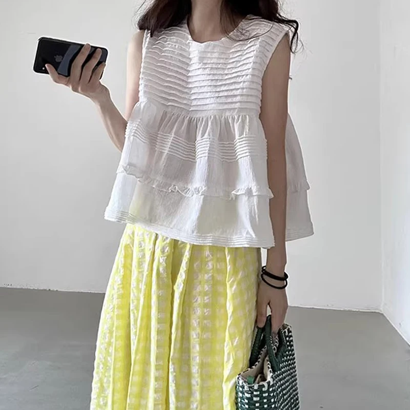 

Liliang Heavy Emed Plaid Dr Women's Summer New Sle Vintage Doll irt Vest Two-Piece Set Cotton Material