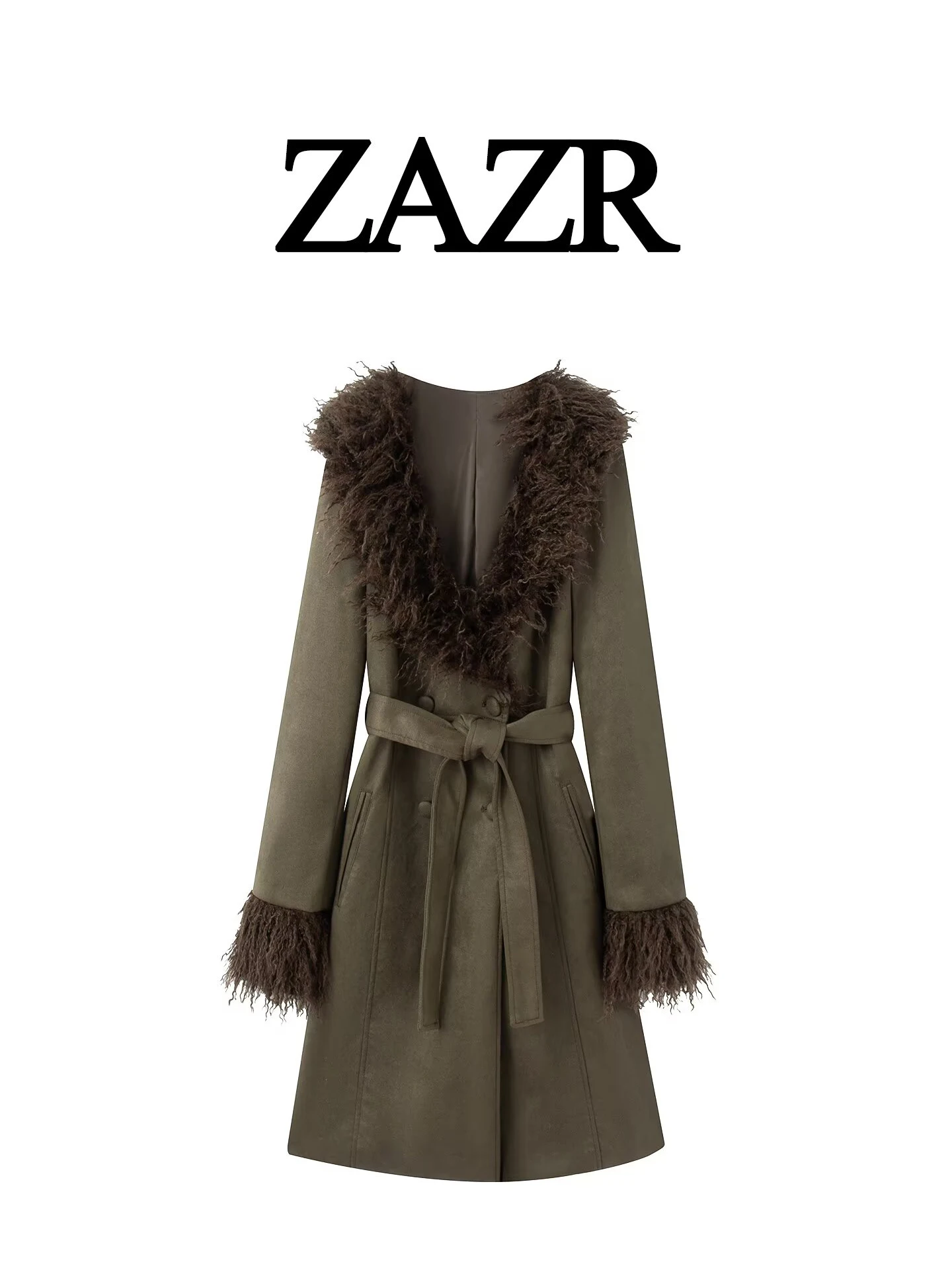 Fashionable Women's Long Coat Double Row Buttoned Slim Fit Faux Fur Collar Windbreaker New Style Autumn Season Polyester Fiber