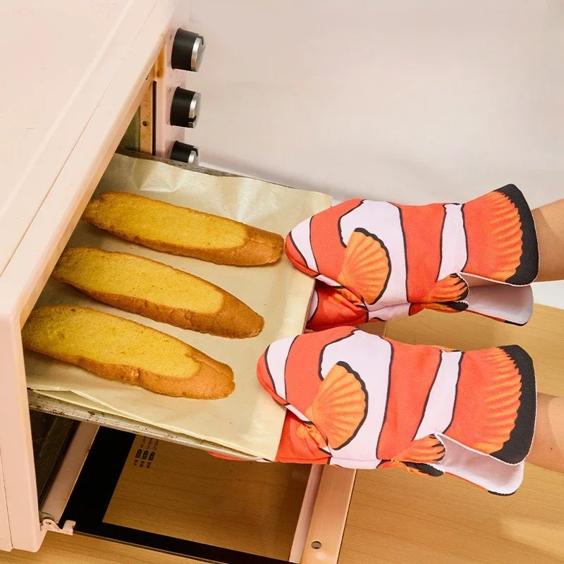1PC,Cotton Oven Mitts Heat Resistant Anti Slip Baking Gloves Microwave Safe Kitchen Potholders Cooking BBQ Oven Gloves