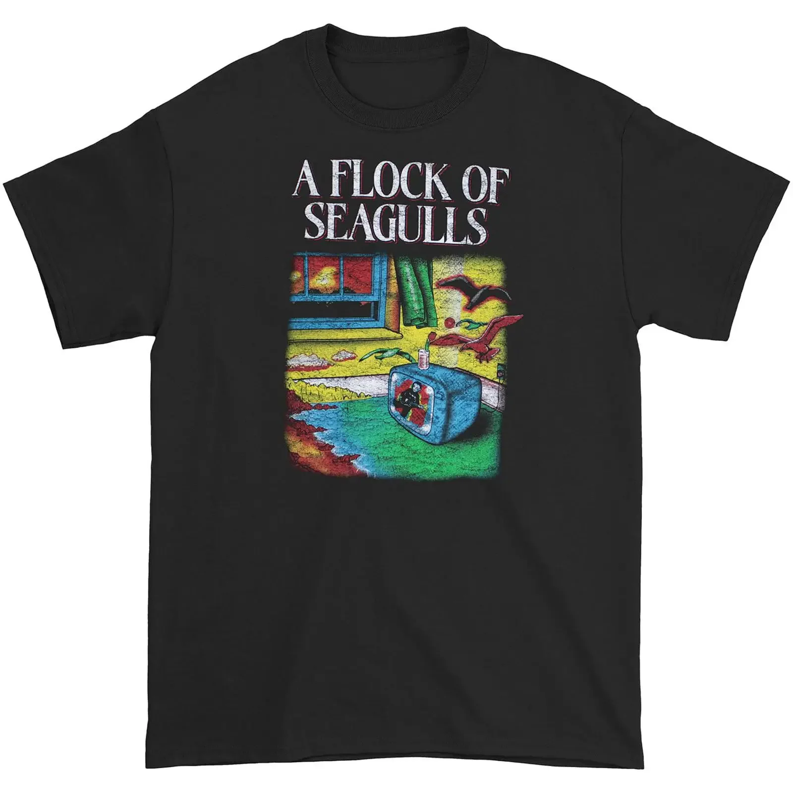 Official Band T Shirt A Flock of Seagulls I Ran Tour vintage Washed Slightly homme Top For Everyday Wear Soft streetwear Unisex
