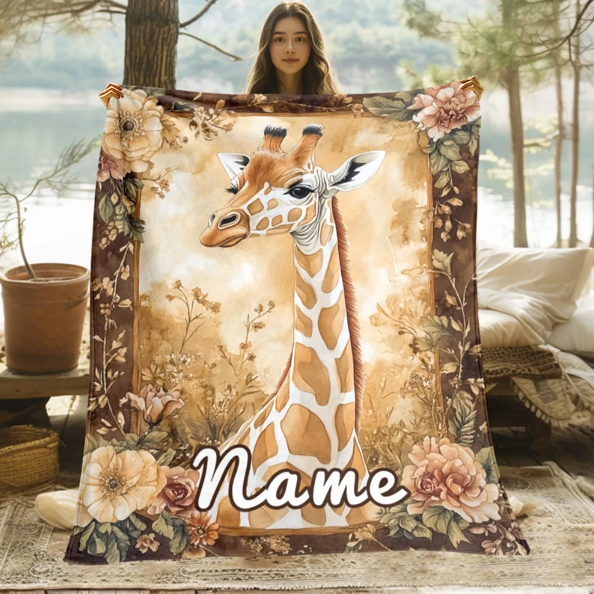 Personalisierte Retro-Giraffen-Decke, leichte Bettwäsche, geeignet für Schlafsofas, Reisen, Camping, Wohnzimmer, Büros, Stühle usw