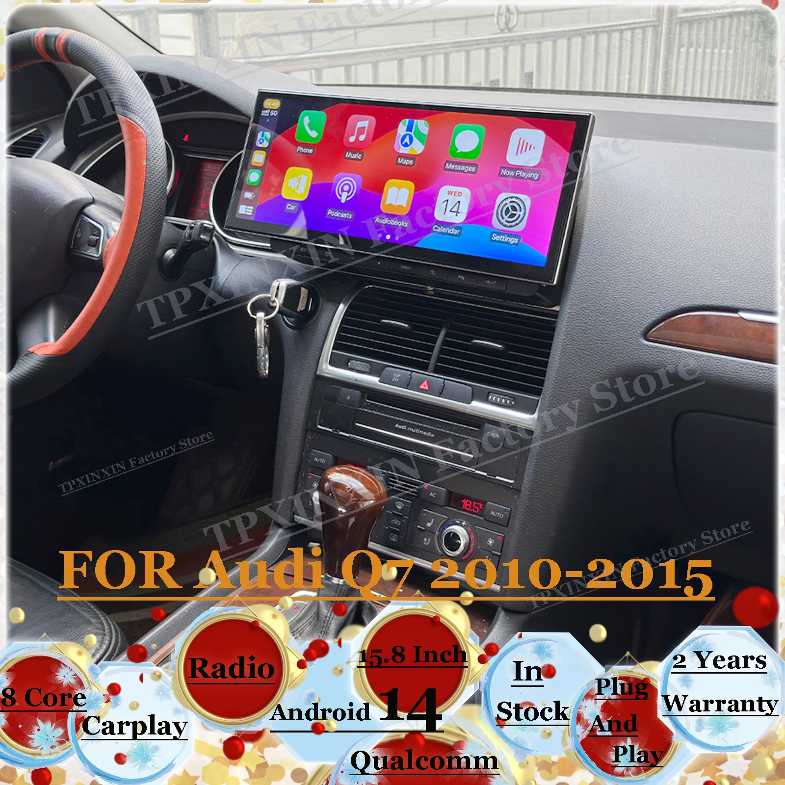 

15,8-дюймовый экран Qualcomm для Audi Q7 2010-2015, Android 14, мультимедийная GPS-навигация, автомобильное радио, стерео-ресивер, Carplay, головное устройство