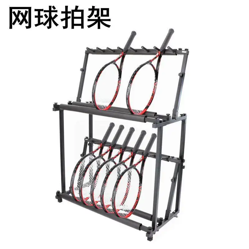 Double-layer badminton racket display  tennis racket  boutique  7 groups of 14-head racket display rack.