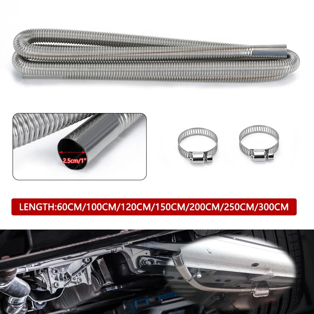 60cm - 300cm Luftdiesel-Standheizung Edelstahl-Auspuffrohr Gasentlüftungsschlauch für Auto LKW VAN mit 24mm Bohrung Schalldämpfer