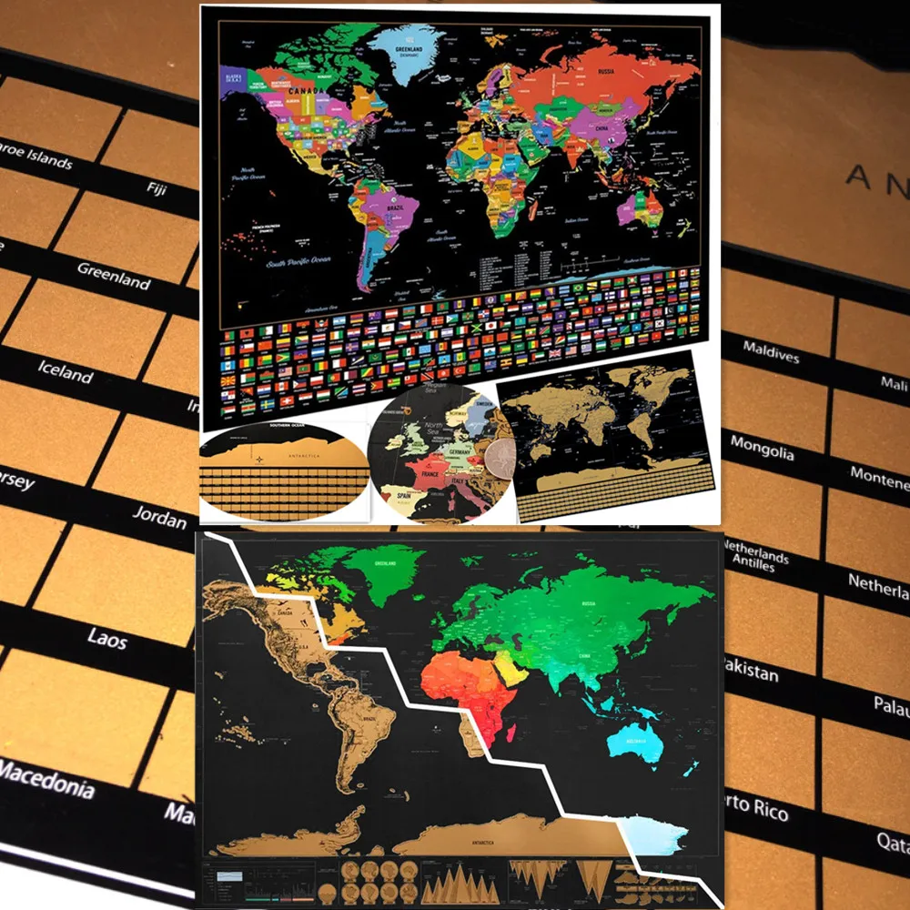 

Scratch Art Travel Journal Scratch Off WorldMaps, Wall Art Prints Poster Room And Office Decor, Global Maps Gifts for Travelers