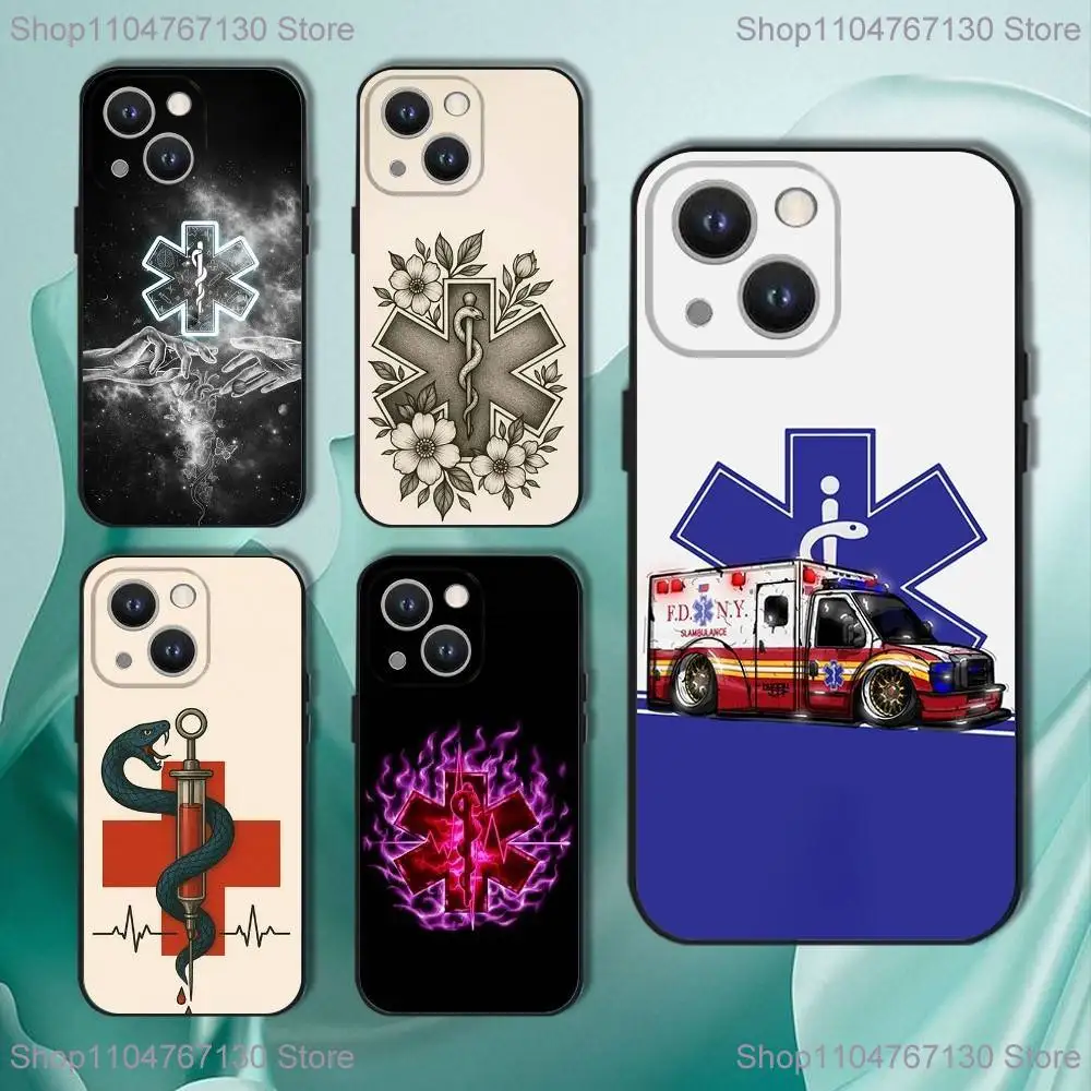 

EMT EMS Ambulance Phone Case For iPhone 17,16,15,14,13,12,11,Pro,XS,Max,XR,Plus,E,SE4,Mini Black Soft Cover