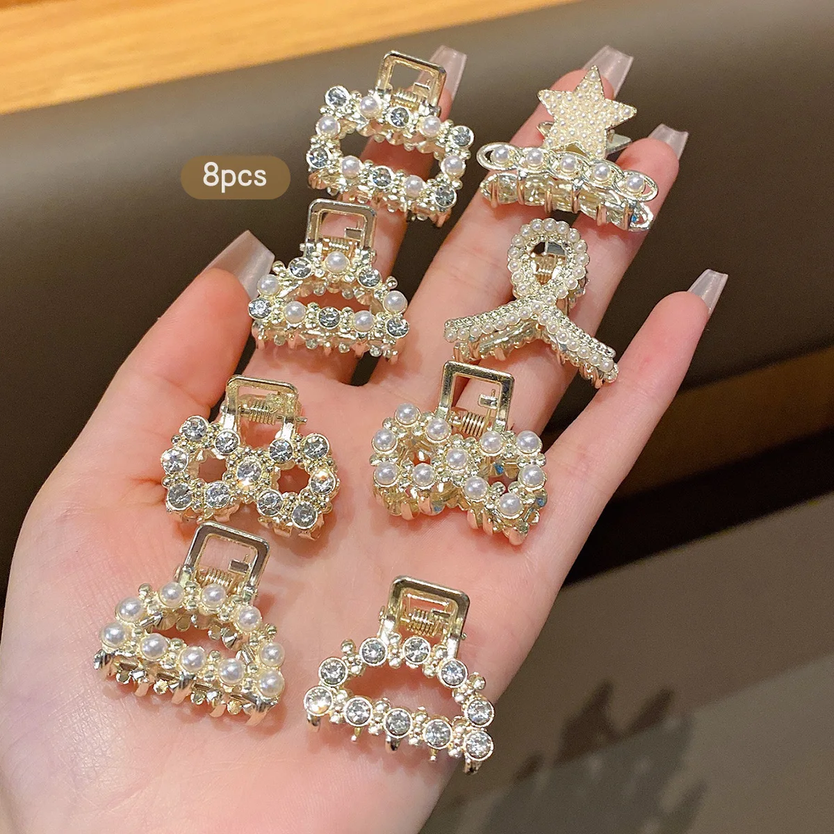 مشابك شعر لؤلؤ تقليد بحجر الراين ، مشبك صغير ، طراز عصري وجميل ، 8 سبيكة ، مناسبة للاستخدام اليومي ، إكسسوارات شعر #3