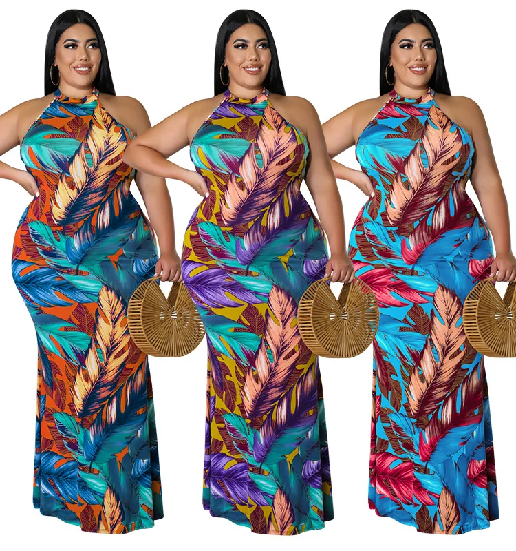 2022 Summer Women Plus Size Maxi Long Dresses Fashion Printed Sleeveless Dress Ladies Sexy Bohemia Wholesale Dropshipping