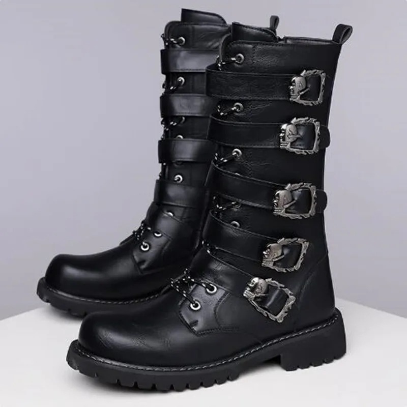 Fashion Luxury Mid-Carf Men Boots Leather Motorcycle Boots Lace Up Men's Booties British Male Cycling Boot Quality Botas Hombre