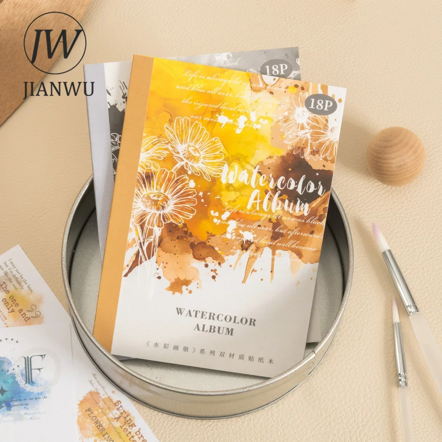 JIANWU A Watercolor Album Series Vintage Smudge Label Landscaping Material Collage Sticker Book Creative DIY Journal Stationery