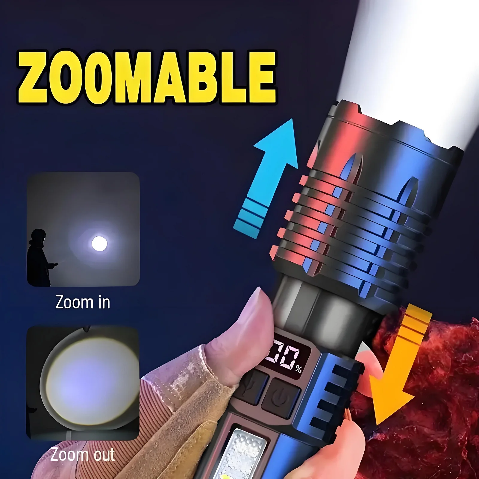 AODTOSIP 1-4Pcs Powerful LED Flashlight USB Rechargeable Torch with COB Side Light 5 Modes Zoom Camping Lantern