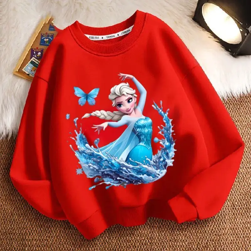 Frozen Elsa children's new sweet and cute creative cartoon picture loose and comfortable thickened soft round neck sweatshirt