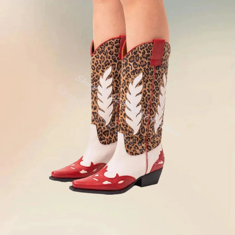 

Leopard Totem Print Pointed Toe Retro Style Boots Slip On Women Shoes Chunky High Heels Party Banquet 2025 Zapatos Para Mujere