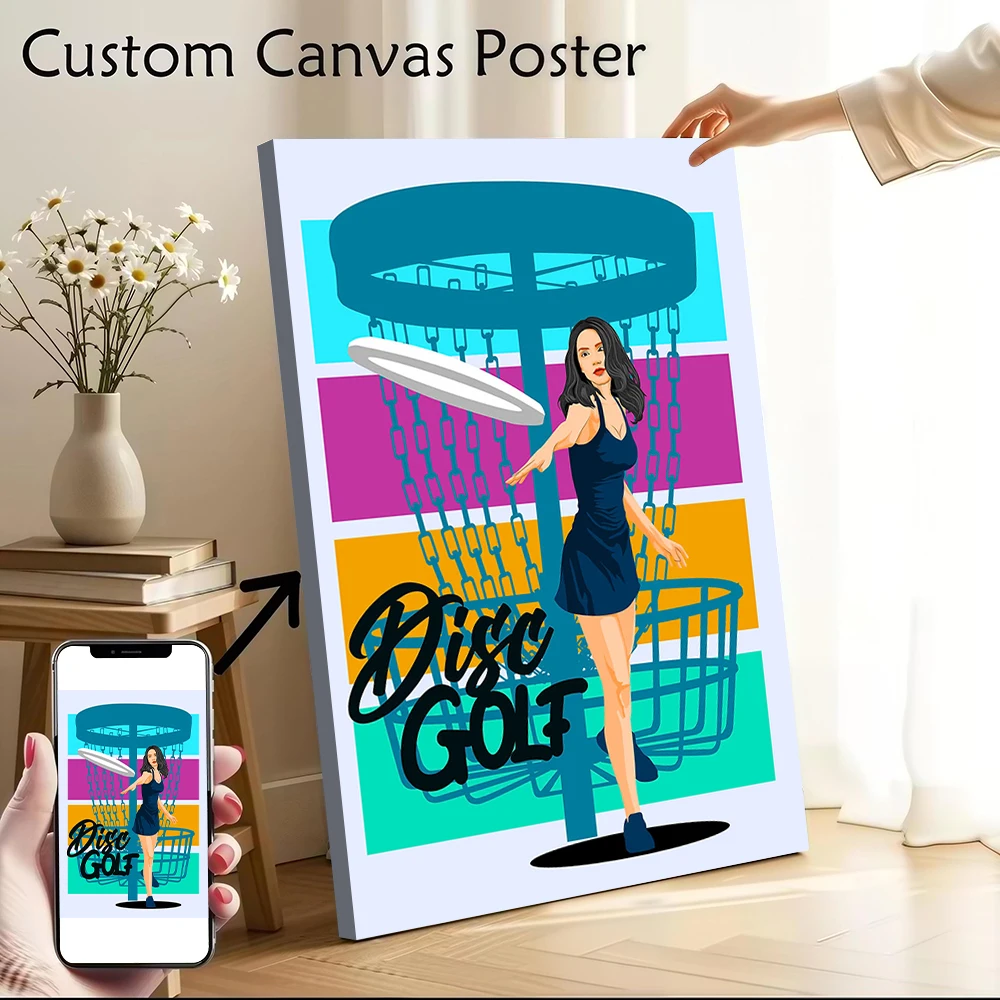 

Disc Golf Woman Throwing Disc Poster Customizable Printed Canvas Painting for Pictures Wall Art Home Decor Accessories Bedroom