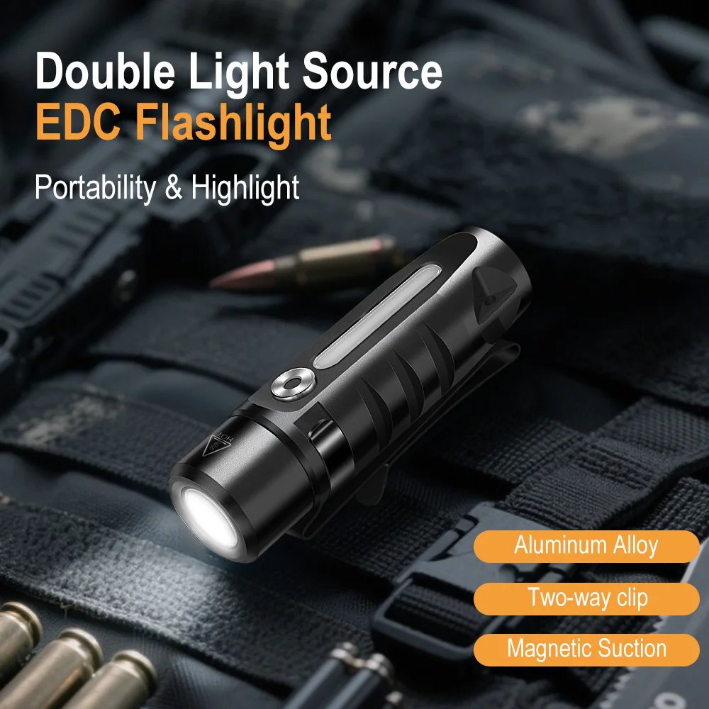 BORUiT RJ28 EDC LED Flashlight Mini Portable Keychain Light Type-C Charging Work Light Multi-light Source Camping Pocket Lantern