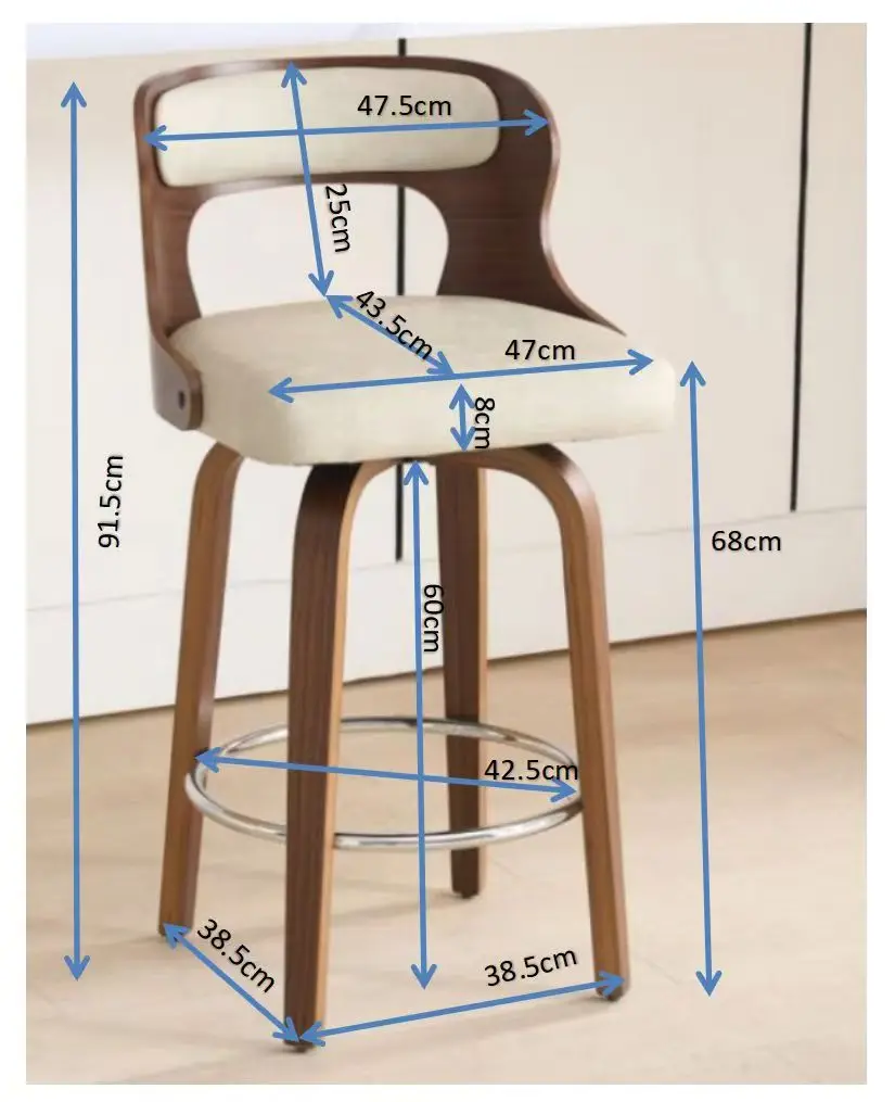 

Modern Nordic Design Swivel Bar Stools PU Synthetic Leather and Bent Wood Counter Stool High Chair for Cafe Dining Metal Frame