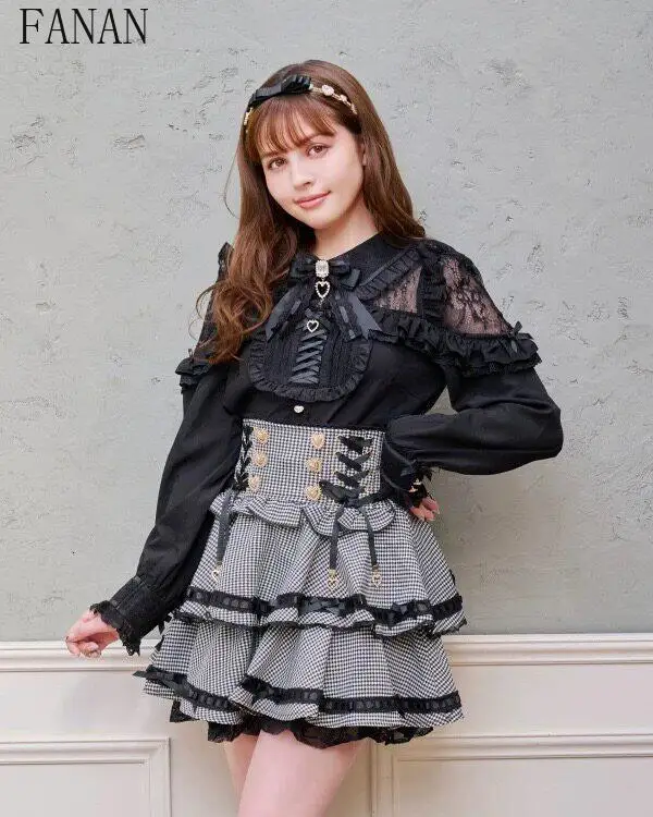 

Japanese Lolita Style Long Sleeve Shirt with Bows Mass Production Slimming Elegant Blouses Femme Spring Autumn Women's Tops